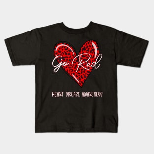 Go Reds Heart Disease Awareness Month Leopard Kids T-Shirt